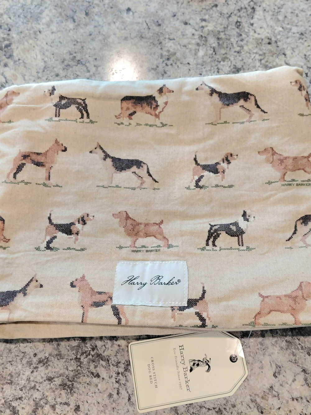 Harry Barker Beige & Brown Cross-Stitch Dog Bed Cover
